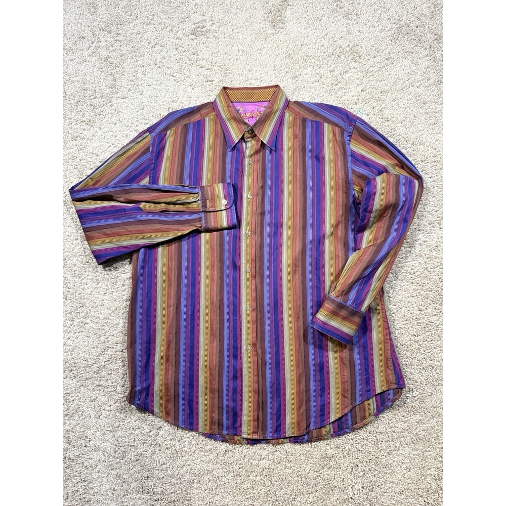 Robert Graham Purple Striped Flip Cuff Long Sleeve Men's Shirt XL